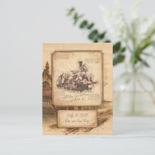 ヴィンテージ蒸気機関車/機関車アート。ドライバーギフト ポストカード (スタンド正面)