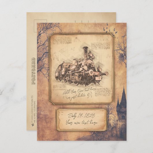 ヴィンテージ蒸気機関車/機関車アート。ドライバーギフト ポストカード (正面/裏面)