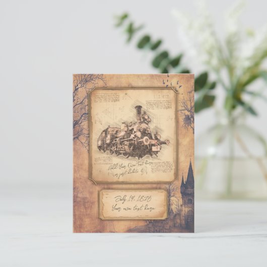 ヴィンテージ蒸気機関車/機関車アート。ドライバーギフト ポストカード (スタンド正面)