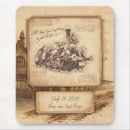 ヴィンテージ蒸気機関車/機関車アート。ドライバーギフト マウスパッド