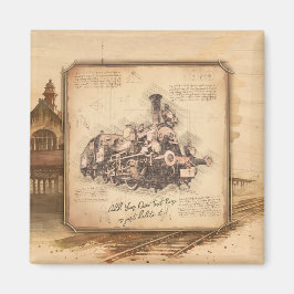 ヴィンテージ蒸気機関車/機関車アート。ドライバーギフト マグネット