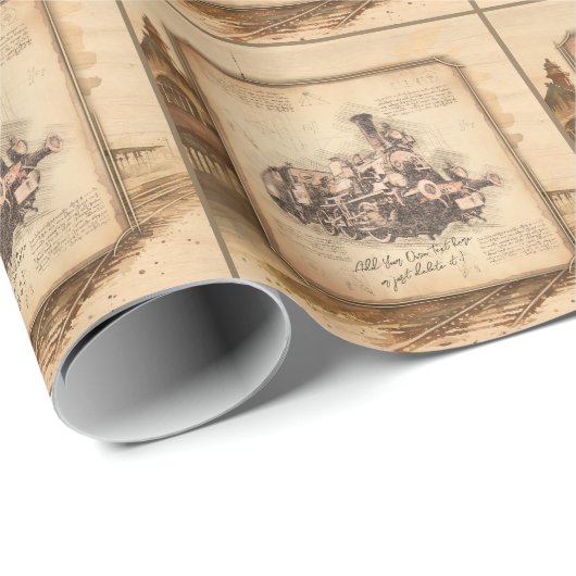 ヴィンテージ蒸気機関車/機関車アート。ドライバーギフト ラッピングペーパー (ロールコーナー)