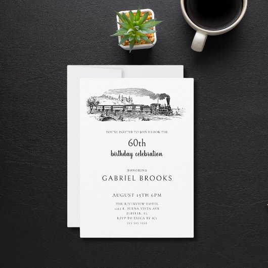 ヴィンテージ蒸気機関車 60歳誕生日パーティー 招待状