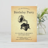 ヴィンテージ蓄音機誕生日パーティー 招待状 (スタンド正面)