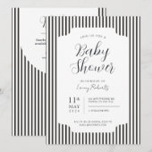 ヴィンテージ薄い白黒の垂直ストライプ 招待状 (正面/裏面)