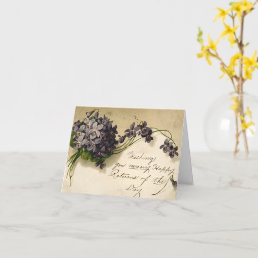 ヴィンテージ薄紫とパープルブーケ誕生日カード カード (黄色い花)