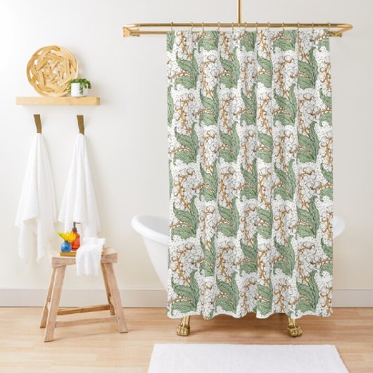 ヴィンテージ薄紫と谷花のユリ シャワーカーテン