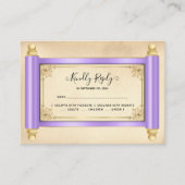 ヴィンテージ薄紫の金ゴールドスエレガントクロールQuinceaenera RSVP エンクロージャーカード (正面)