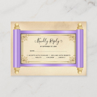 ヴィンテージ薄紫の金ゴールドスエレガントクロールQuinceaenera RSVP エンクロージャーカード
