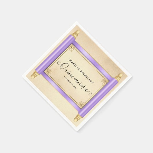 ヴィンテージ薄紫スクロールキンセアニラ スタンダードカクテルナプキン (角)