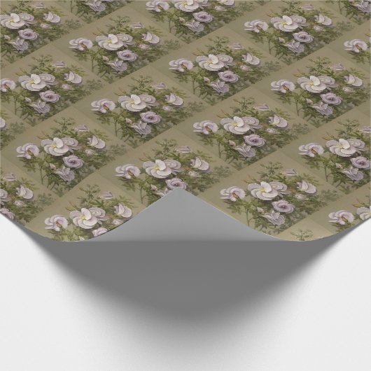 ヴィンテージ薄紫ハイビスカスパープルフラワーズフローラ ラッピングペーパー (角)