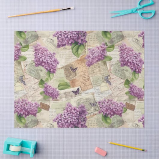 ヴィンテージ薄紫パターン 薄葉紙 (クラフト)