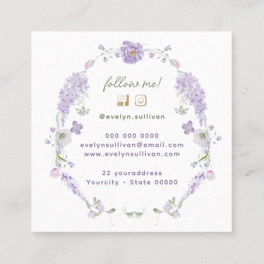 ヴィンテージ薄紫フラワーフレーム名刺 スクエア名刺 (裏面)