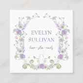 ヴィンテージ薄紫フラワーフレーム名刺 スクエア名刺 (正面)