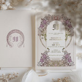 ヴィンテージ薄紫フローラ90th誕生日パーティーフォイル 箔招待状
