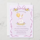 ヴィンテージ薄紫プレイド間抜けワンガース1歳の誕生日 招待状 (正面)