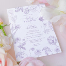 ヴィンテージ薄紫ラベンダーフローラスクリプトベビーシャワー