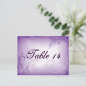 ヴィンテージ薄紫紫スクロールリーフテーブル番号 ポストカード (スタンド正面)