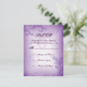 ヴィンテージ薄紫紫スクロール葉結婚式RSVPカード 出欠カード (スタンド正面)