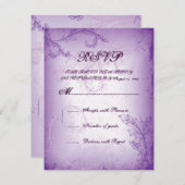 ヴィンテージ薄紫紫スクロール葉結婚式RSVPカード 出欠カード (正面/裏面)