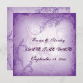 ヴィンテージ薄紫紫色のスクロールリーフ日付を保存 招待状 (正面/裏面)