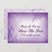 ヴィンテージ薄紫紫色のスクロールリーフ日付を保存 案内ポストカード (正面/裏面)