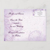 ヴィンテージ薄紫紫色のスクロールリーフ日付を保存 案内ポストカード (裏面)