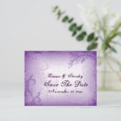 ヴィンテージ薄紫紫色のスクロールリーフ日付を保存 案内ポストカード (スタンド正面)