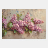 ヴィンテージ薄紫絵画花の切り離し ラッピングペーパーシート (正面)