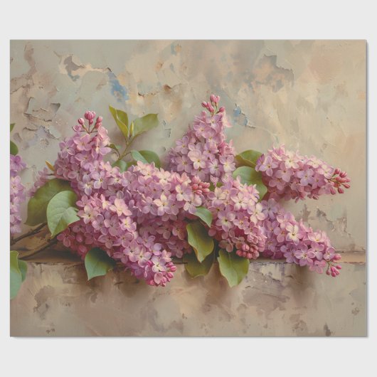 ヴィンテージ薄紫絵画花の切り離し ラッピングペーパー (フラット)