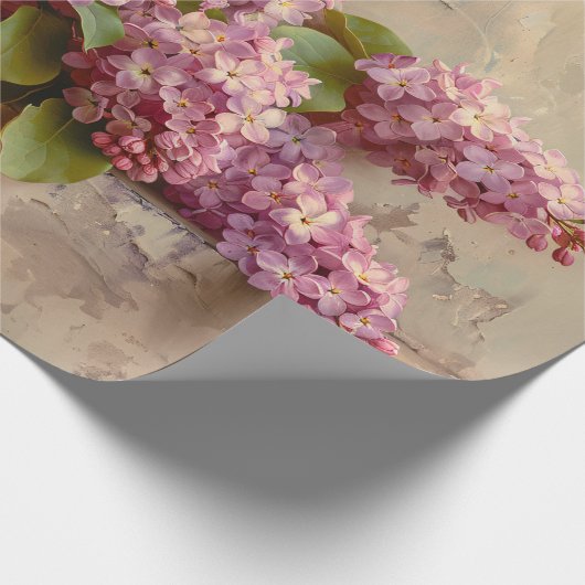 ヴィンテージ薄紫絵画花の切り離し ラッピングペーパー (角)