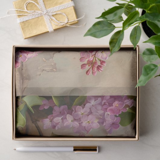 ヴィンテージ薄紫絵画花の切り離し 薄葉紙 (ギフト)