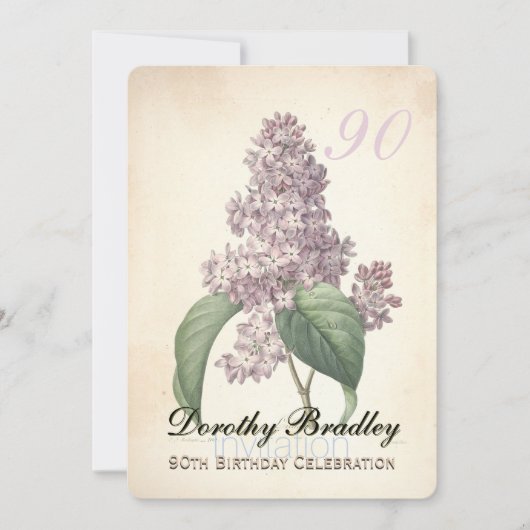 ヴィンテージ薄紫90番目の誕生祝い招待状 招待状 (正面)
