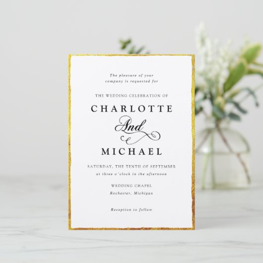 ヴィンテージ薄縁ど金ゴールドフレーム結婚式招待状 招待状 (スタンド正面)