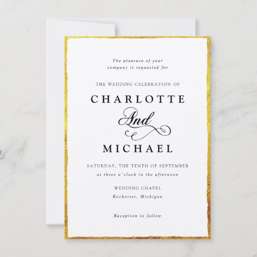 ヴィンテージ薄縁ど金ゴールドフレーム結婚式招待状 招待状 (正面)