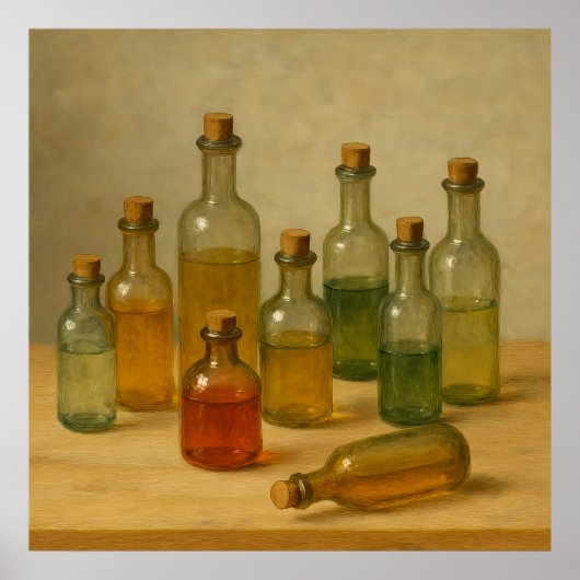 ヴィンテージ薬用ボトルスチルライフ – Warm Tones ポスター (正面)