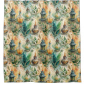 ヴィンテージ薬用ボトルパターン(4) シャワーカーテン (正面)