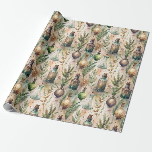 ヴィンテージ薬用ボトルパターン(4) ラッピングペーパー (アンロールド)