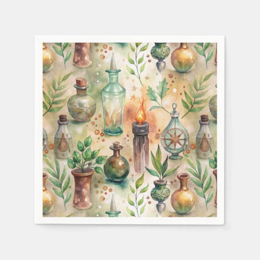 ヴィンテージ薬用ボトルパターン(5) スタンダードカクテルナプキン (正面)