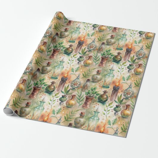 ヴィンテージ薬用ボトルパターン(8) ラッピングペーパー (アンロールド)