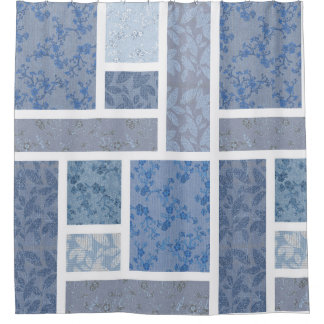 ヴィンテージ藍色のネイビーキルト美 シャワーカーテン