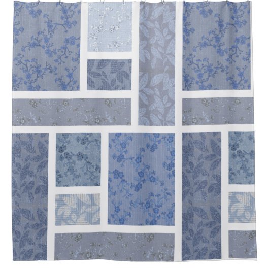 ヴィンテージ藍色のネイビーキルト美 シャワーカーテン (正面)