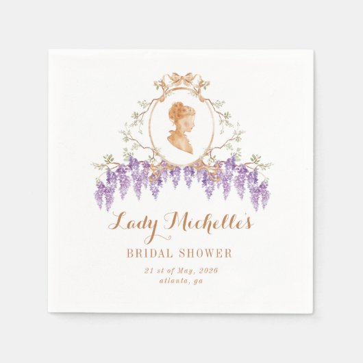 ヴィンテージ藤の花のレジデンシーブライダルシャワー スタンダードカクテルナプキン (正面)