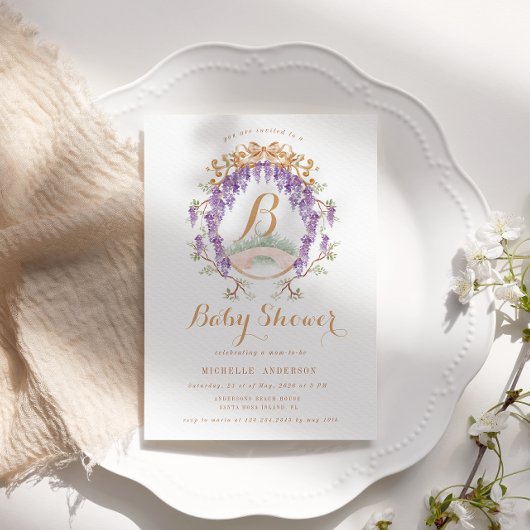 ヴィンテージ藤の花のレジデンシーベビーシャワー 招待状
