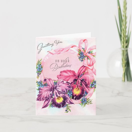 ヴィンテージ蘭誕生日カード カード (正面)