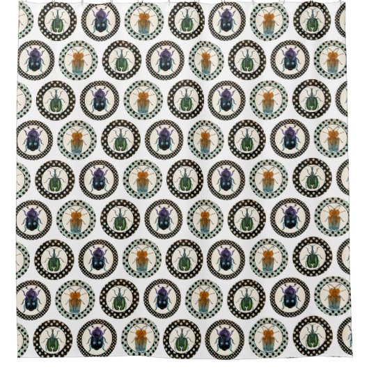 ヴィンテージ虫カラフル虫科学 シャワーカーテン (正面)