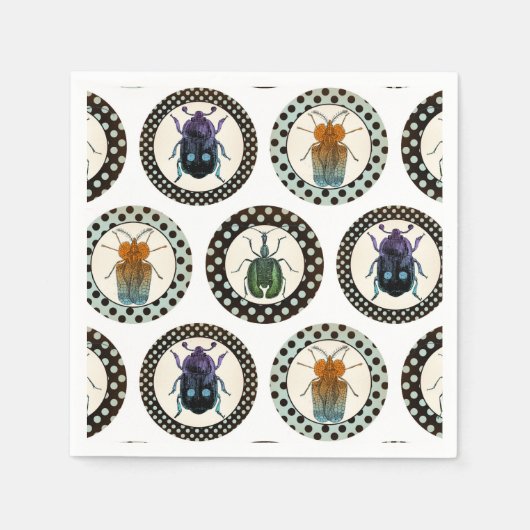 ヴィンテージ虫カラフル虫科学 スタンダードカクテルナプキン (正面)