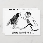 ヴィンテージ虫フライ虫踊り誕生日パーティー 招待状 (正面/裏面)