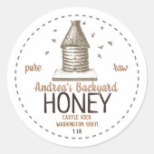 ヴィンテージ蜂の巣と小さなミツバチ ラウンドシール (正面)