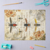 ヴィンテージ蜂の昆虫バラ花束のデコパージュ 薄葉紙 (クラフト)